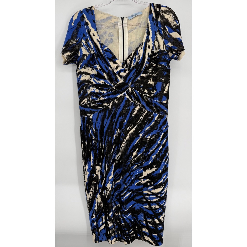 Blumarine Womens Blue/Black Wool Knit V-Neck Sheath Dress Sz 48 (IT) US 12